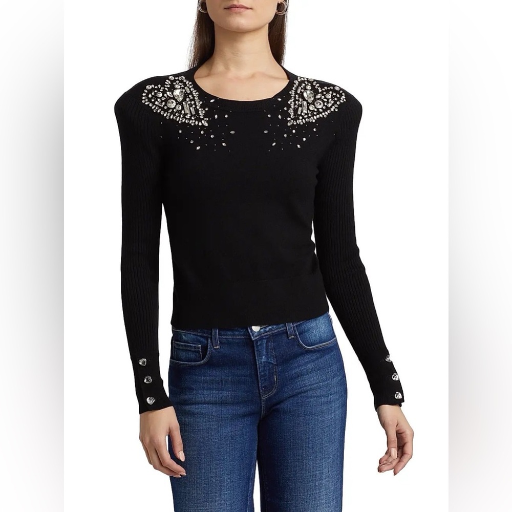 L'AGENCE  Cesca Crystal Knit Crewneck Sweater Size L